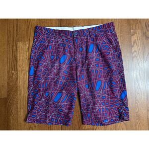 Hreski‎ Purple Blue Abstract Stretch Men's Golf Chino Shorts Size 32- 10" Inseam